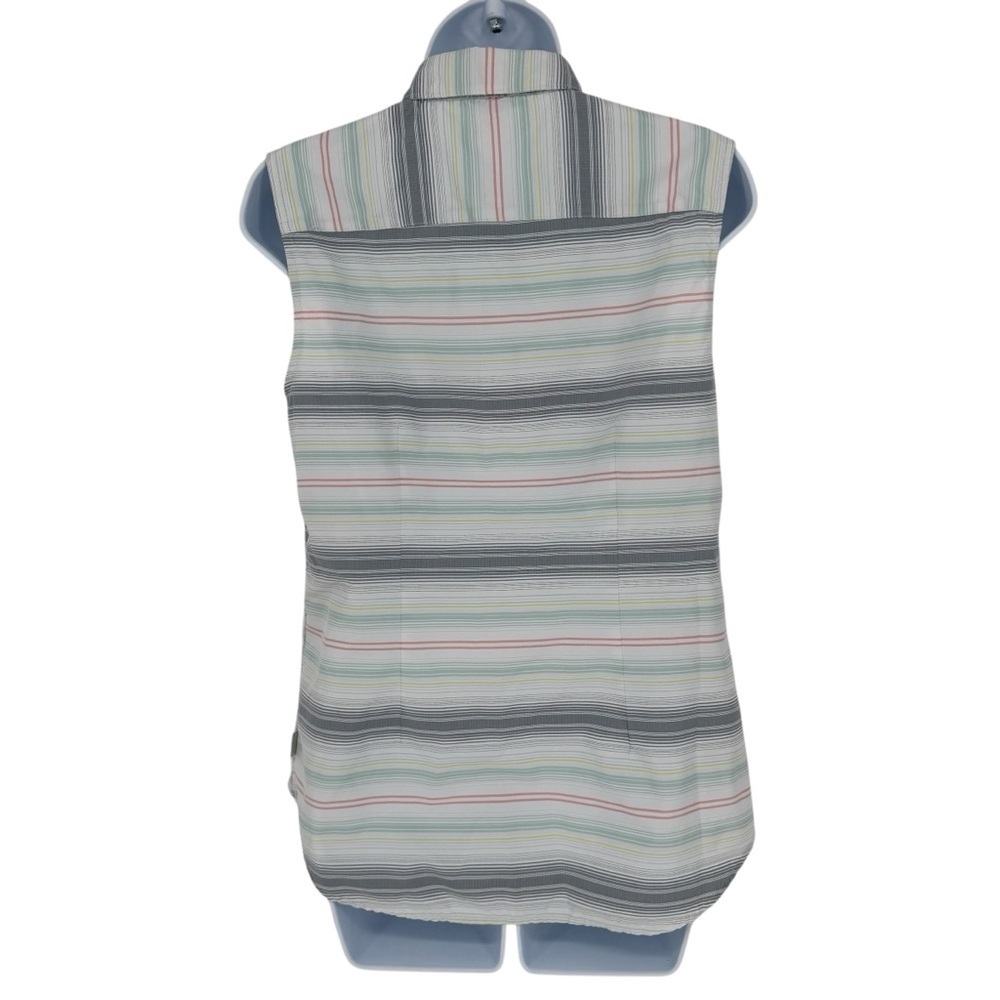 Eddie Bauer White Striped Button Down Chest Pockets Sleeveless Tech Shirt Small - Picture 3 of 10